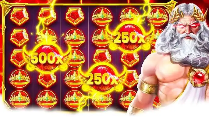 Gráfico de bônus com multiplicadores altos, símbolos do jogo e figura de Zeus